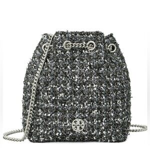 NWT Tory Burch Willa Metallic Black Tweed Bag